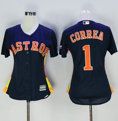 Astros #1 Carlos Correa Navy Blue Alternate Women's Stitched MLB Jersey - Click Image to Close